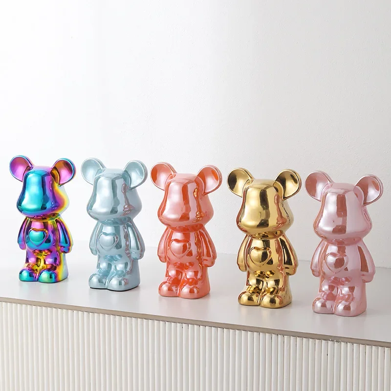 Electroplated Ceramic Bear Animal Ornaments Living Room Decoration Ceramic Animal Figurines Piggy Bank Art Decorated Figurines