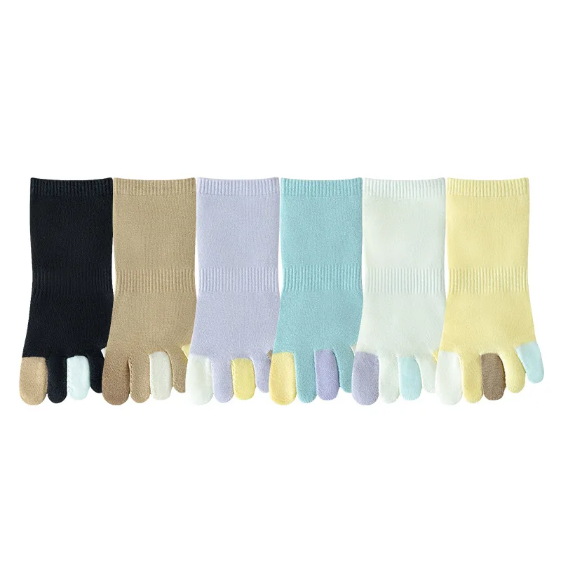 6 pasang kaus kaki musim panas yang tipis, bernapas, menyerap keringat, antibakteri, dengan ujung terpisah, warna solid, serbaguna, kasual, dan nyaman.