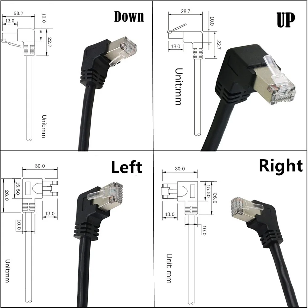 Panel de tornillo con orejas, red LAN, ángulo recto, 90 grados, 8 pines, Cable LAN Ethernet, Cable de red, Cable de extensión de montaje en Panel, Cable RJ45