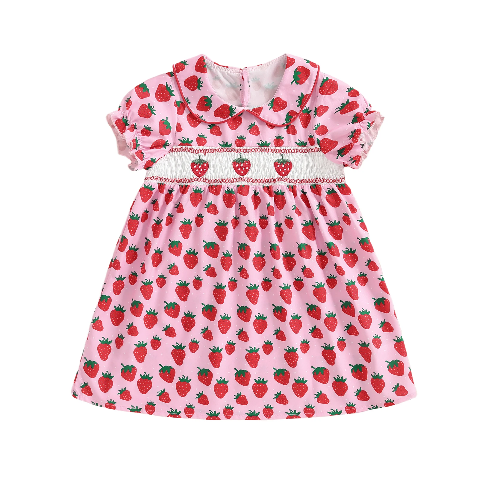 

Toddler Little Girl Strawberry Dress Doll Collar Short Sleeve A-line Princess Dress Cute Summer Clothes