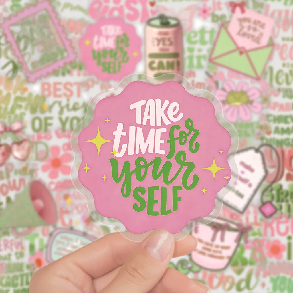 50Pcs Pink & Green Inspirational Transparent PET Stickers Waterproof for Journal Notebook Anime Worlds Store