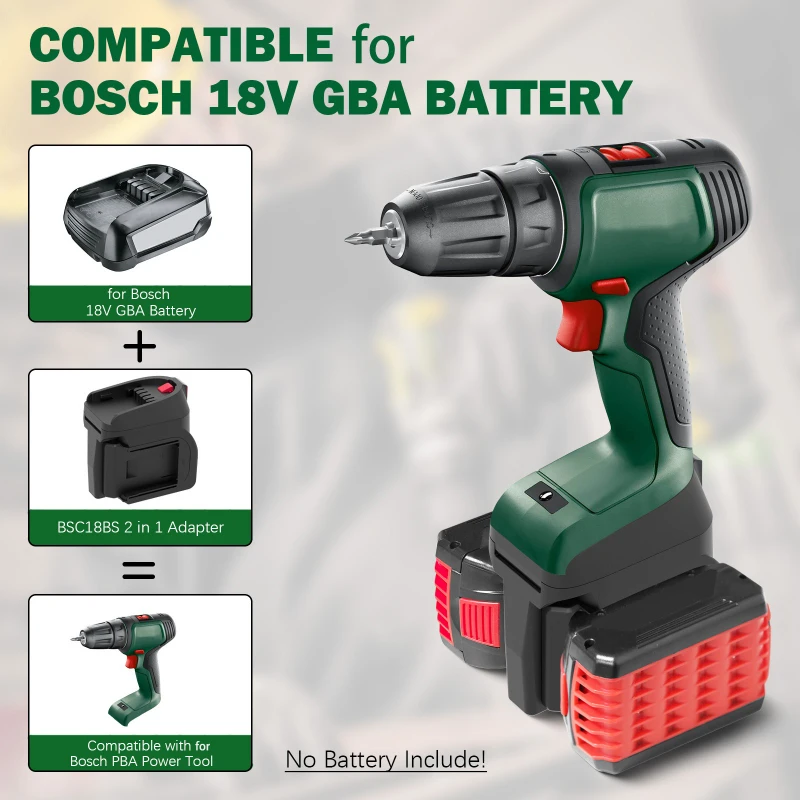 BOSB18C 2-in-1 Battery Adapter Converter for Bosch 2 Packs 18V GBA Li-ion Batteries Convert To for Bosch PBA Series Battery Tool