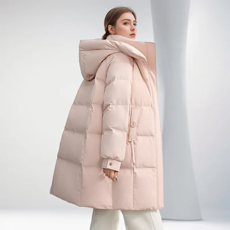 Fashionable and Practical Women's Hooded Down Coat, Clean Color, Slim Fit and Comfortable, Versatile Style