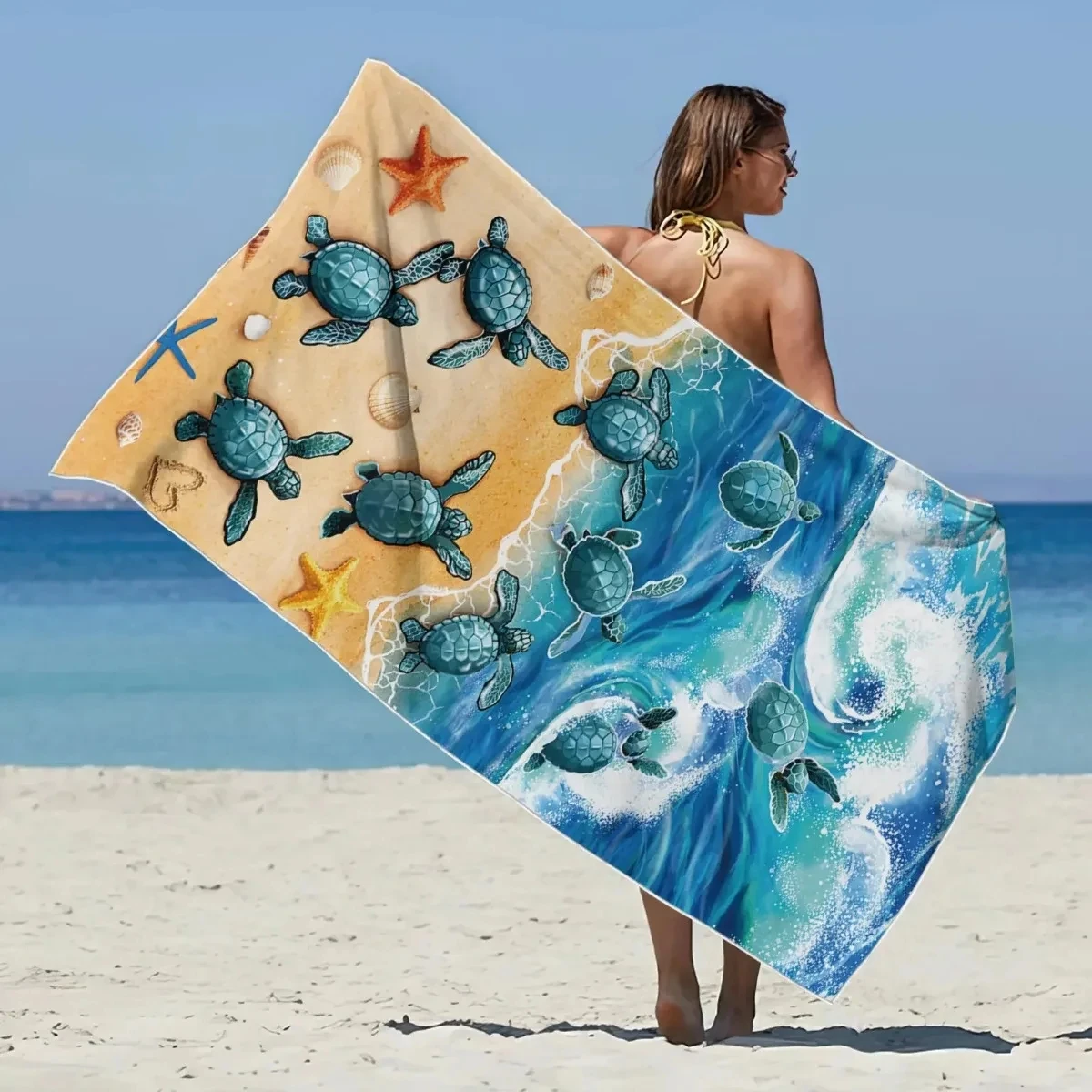 Dolphin Print Microfiber Beach Towel, Soft Absorbent Pool Towel Sand-proof Swimming Towel Beach Essentials Travel Supplies