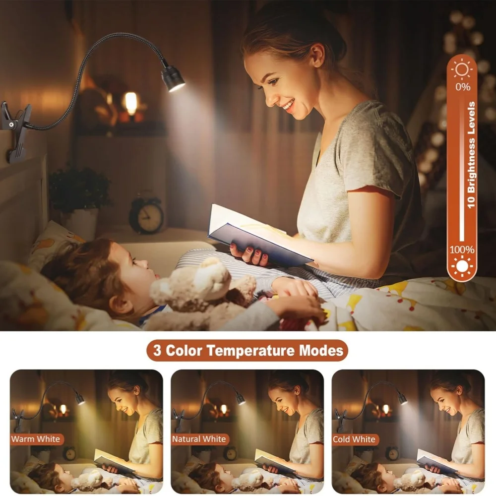 Imagem -05 - Zoomable Luzes de Leitura Led com Braçadeira Usb Livro Luz Flexível Gooseneck Ler a Noite Lâmpada Livro Ajustável Studing Leitura Lâmpada