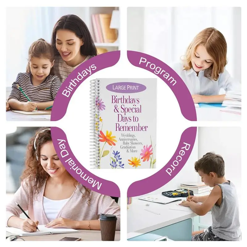 Birthday Calendar Book Important Date Notebook Coil Calendar For Recording Birthdays And Important Days 12 Month Perpetual