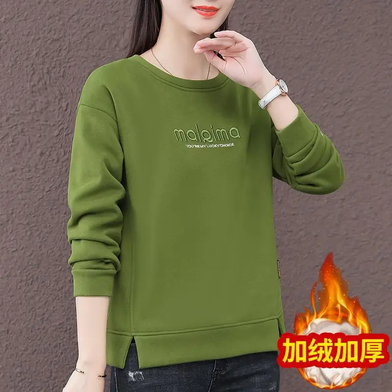 Letter Embroidered Crew Neck Sweater 2025 Autumn and Winter New Velvet Foreign Style Loose and Thin Top