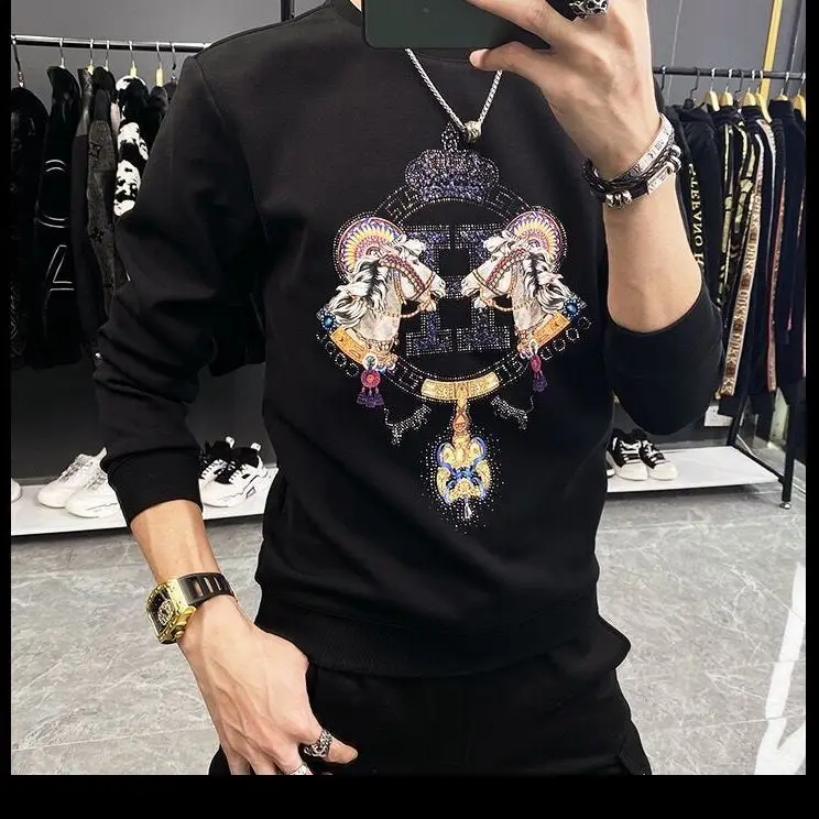 Spring and autumn men's printed long sleeve sweater round neck pullover fashion fashion brand casual Joker T-shirt top