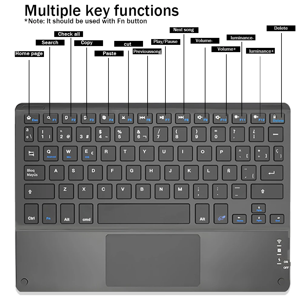 Português TrackPad Teclado Bluetooth Com Mouse Para IOS Android Windows Teclado Sem Fio Para Tablet Phone Acessórios Para Teclado iPad