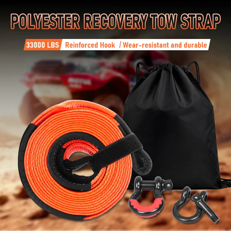 1Pcs 6M/9M Car Tow Cable Heavy Duty ＞13.5Ton/30000lb Trailer Rope Towing Pull Rope Strap Hooks Van Road Recovery Car Accessories