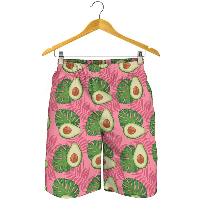 New Design Avocado 3D Printed Beach Shorts Men Clothes Fruits Pattern Swimming Trunks Summer Streetwear Oversized Short Pants