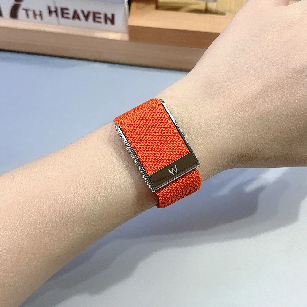 The New Strap Is Suitable for Whoop 5.0 Elastic Casual Nylon Strap with Full Diamond Studded Crystal Metal Frame Personality, Th