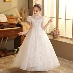 Child Girl White Evening Dresses for Party and Wedding Formal Ball Gown Sexy Long Cocktail Dress Cute Fluffy Prom Princess Frock