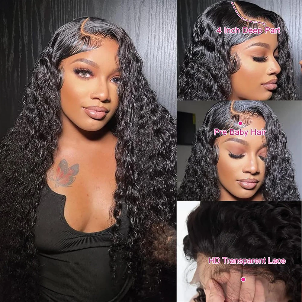 13x4 Deep Wave Lace Front Perücken Echthaar für Frauen Echthaar 180% Dichte lockige Spitze Front Perücken Echthaar vor gezupft