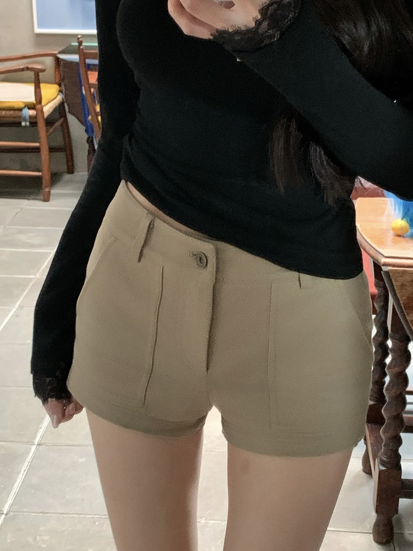 

Шорты Chenxi He Light Coffee Casual с диагональным декором, прямые, с завышенной талией, из смесового хлопка и полиэстера