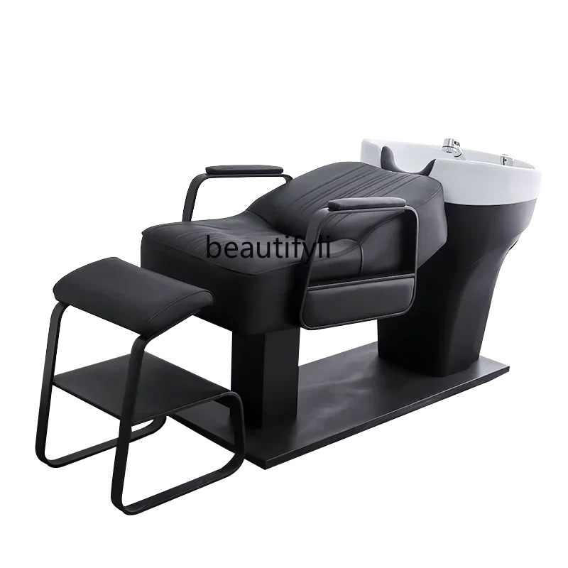 

ss03 Barber Shop Ceramic Basin Shampoo Chair Special Hair Salon Sitting Half Lying Hair Salon Stainless Steel Flushing Bed