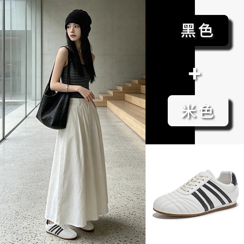 Women's Popular Platform White Shoes Spring New Lace-up Casual Moral Training Design Sense Sports Forrest Gump Sneakers