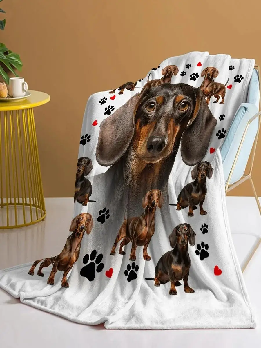 Cute Dachshund Throw Blanket with Black and Red Paws Print Soft Flannel for Cozy Warmth Perfect for Kids Teens and Adults