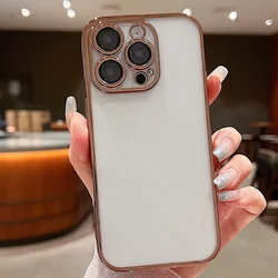 Tytanowo-złote etui na telefon z cienkim otworem i folią na obiektyw iPhone 16 15 14 13 12 11 Pro Max Plus odporne na wstrząsy, ultracienkie, miękkie etui