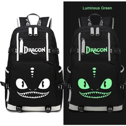 Neue zahnlose Drachen Rucksack Nachtruhe leuchtende Taschen Cosplay Cartoon Anime Leinwand Student Schult asche Unisex Reise