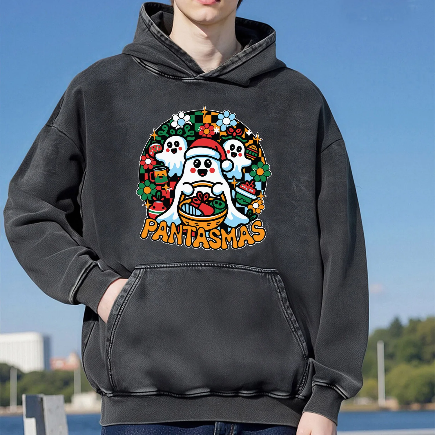 لطيف شبح ريترو غسلها نمط مقنعين البلوز للجنسين نمط رياضي غير رسمي مصنوع من القطن الخالص نمط الشارع 400G