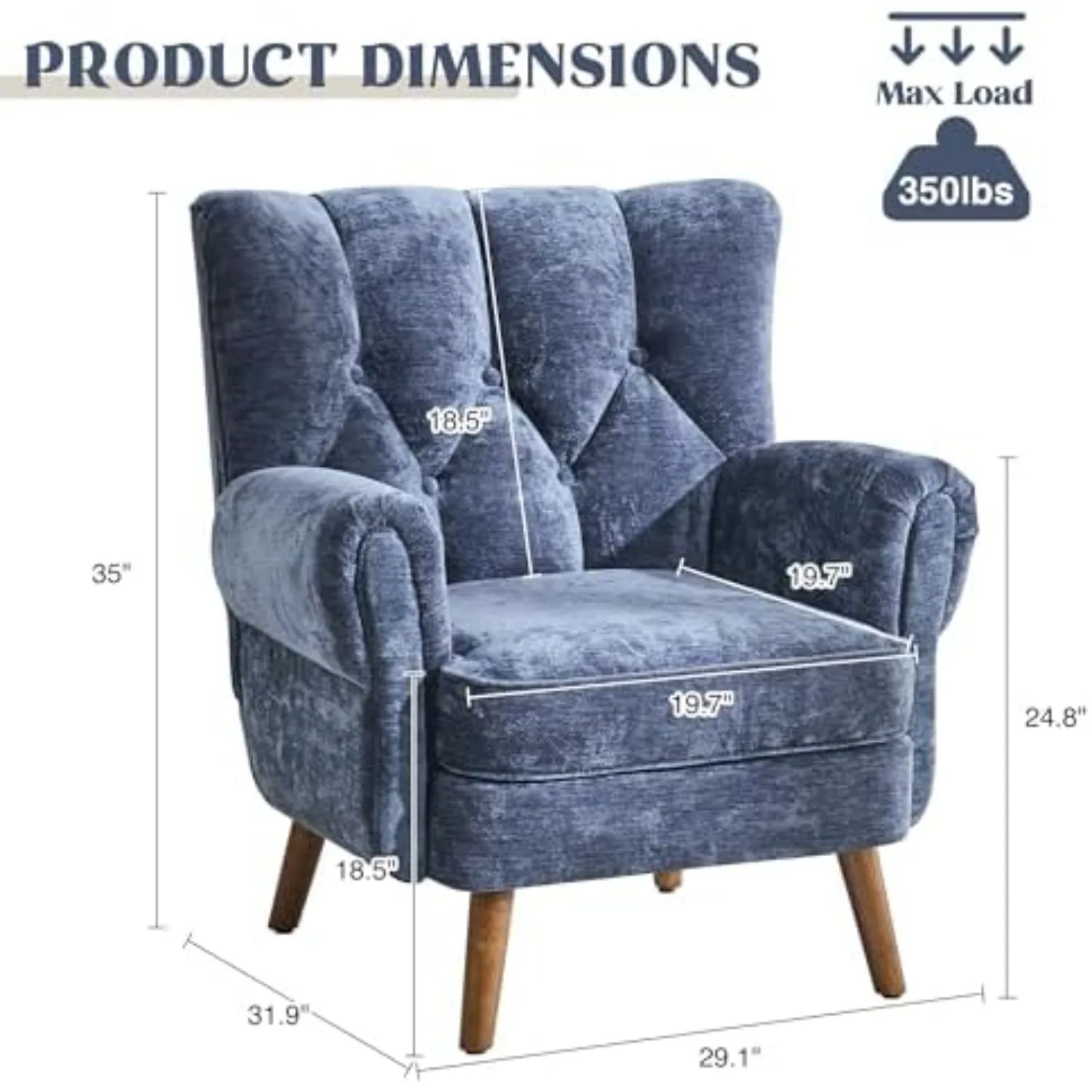 Wingback Accent Chairs for Living Room, Mid-Century Modern Living Room Chairs, High Wingback Reading Chair, Chenille