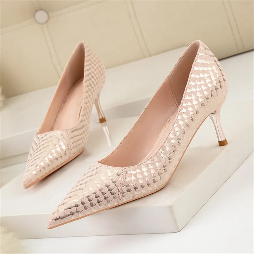 Korean Fashion Shallow Women Pumps 6cm High Heels Black Pink Shoes Spring Autumn Pointy Toe Female Bride Party Shoes Lady Office