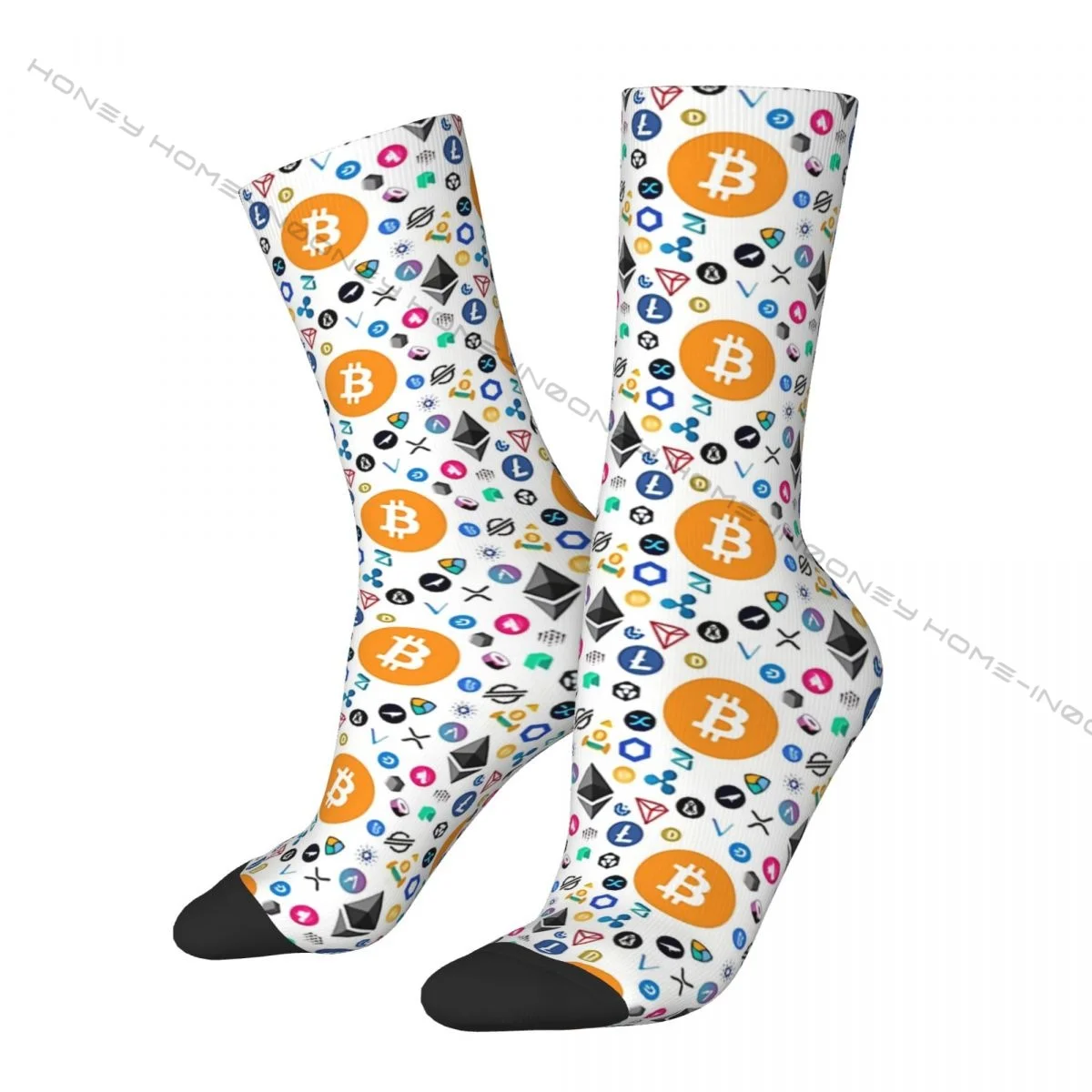 Happy Men's Socks Bitcoin Art Vintage Harajuku Crypto Icon Hip Hop Seamless Crew Crazy Sock Gift Pattern Printed