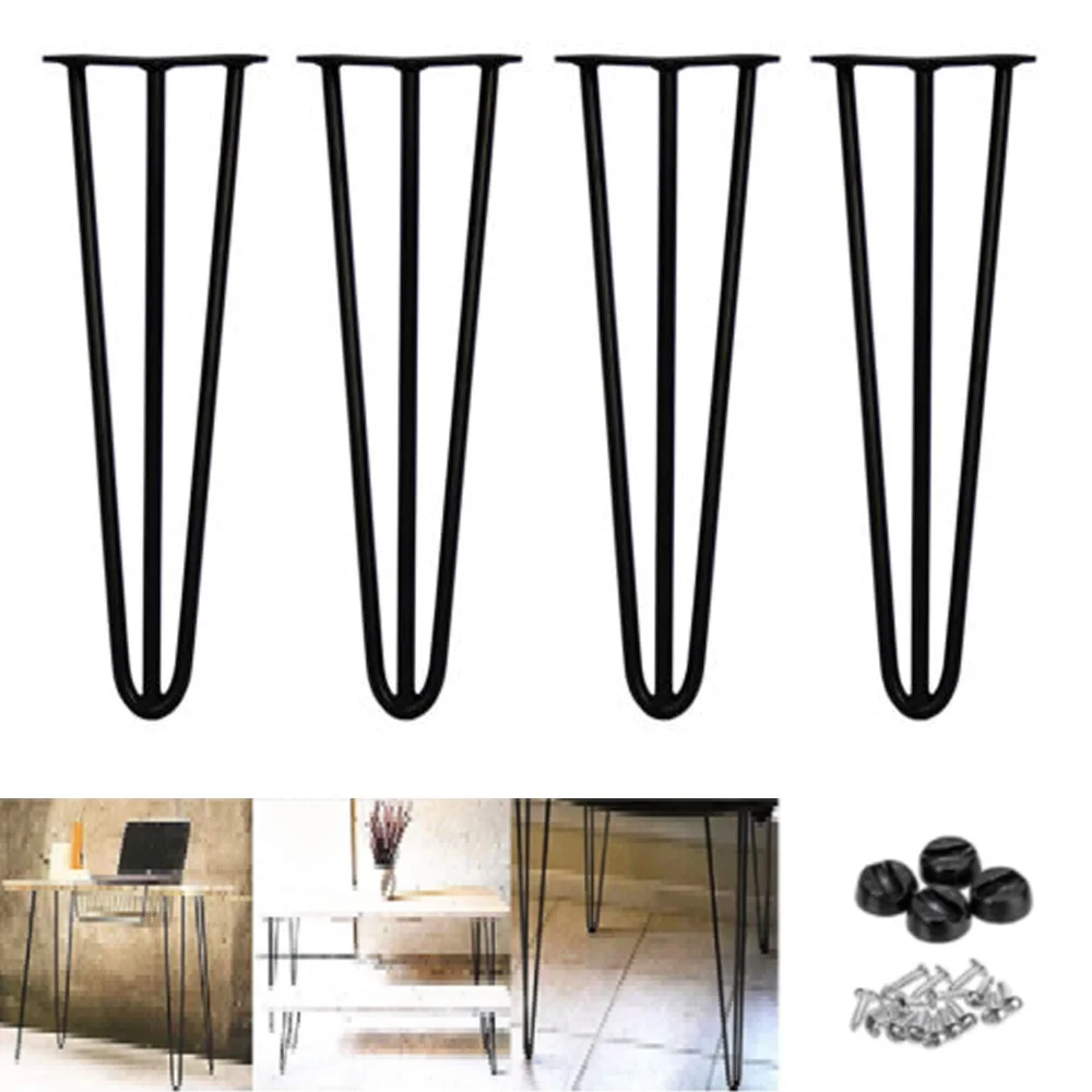 16 inch Metal Table Legs 40cm Black Steel Hairpin Table Leg 3 Rod Modern Furniture Industrial Style for Side Table Bench,4pcs