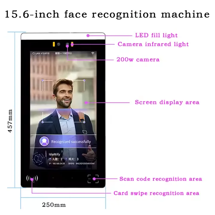 Tendcent 10.1 Dynamic NFC Punch Card Face Recognition Attendance Access Control Machine Touch Screen Night Vision Face