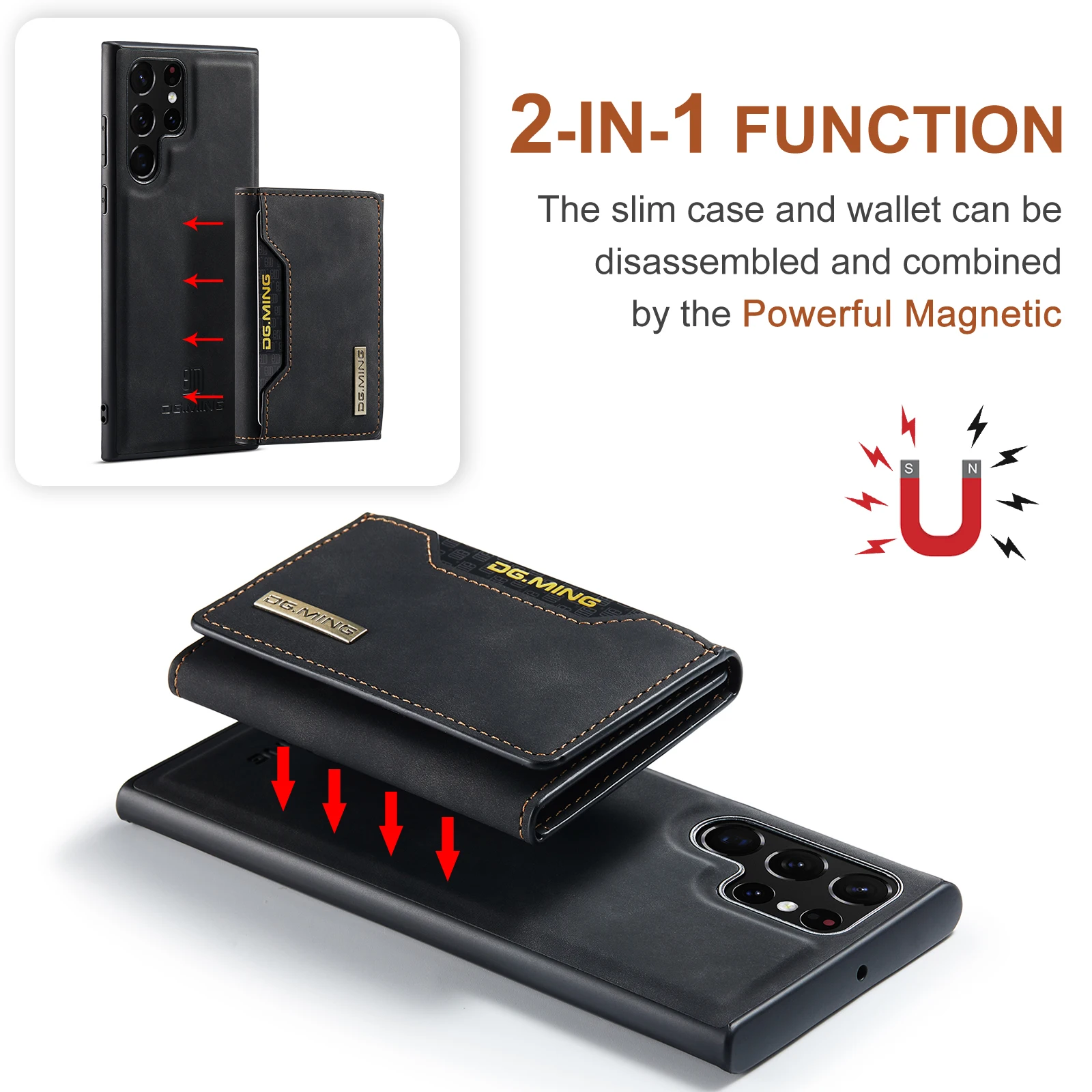 DG.MING Vintage 2in1 Magnetic Detachable Leather Wallet Case for Samsung Galaxy S23 S24 Ultra S22 S21 FE Card Slot Holder Cover