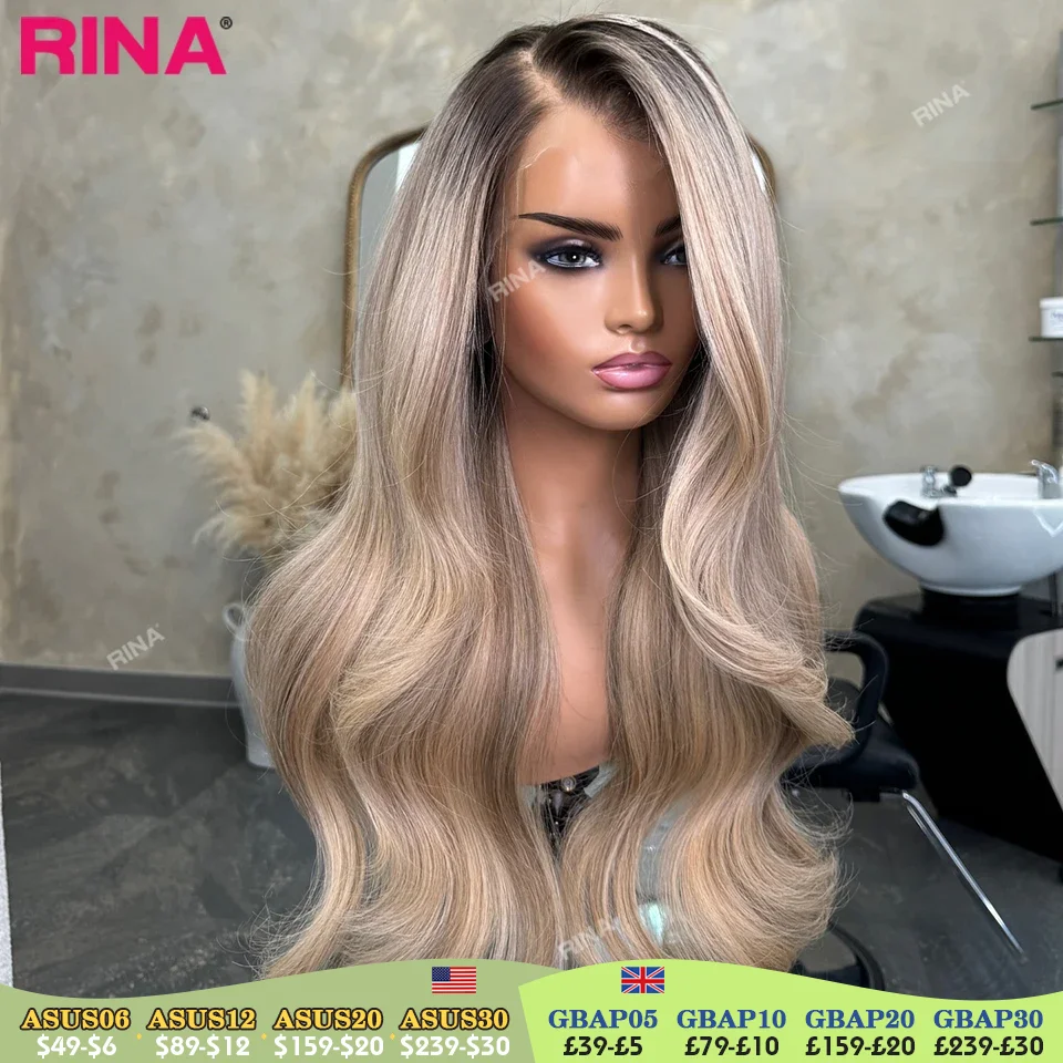 Highlights Aschblond 180 Dichte 13 x 6 Spitze-Frontal-Perücke, vorgezupftes brasilianisches