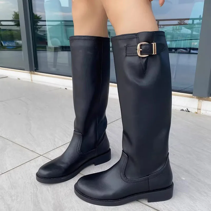 

New Retro Black Western Boots Slip-On Knee-High Boots Women Knight Boots Thick High Heels Women Long Tube Cowboy Boots Women