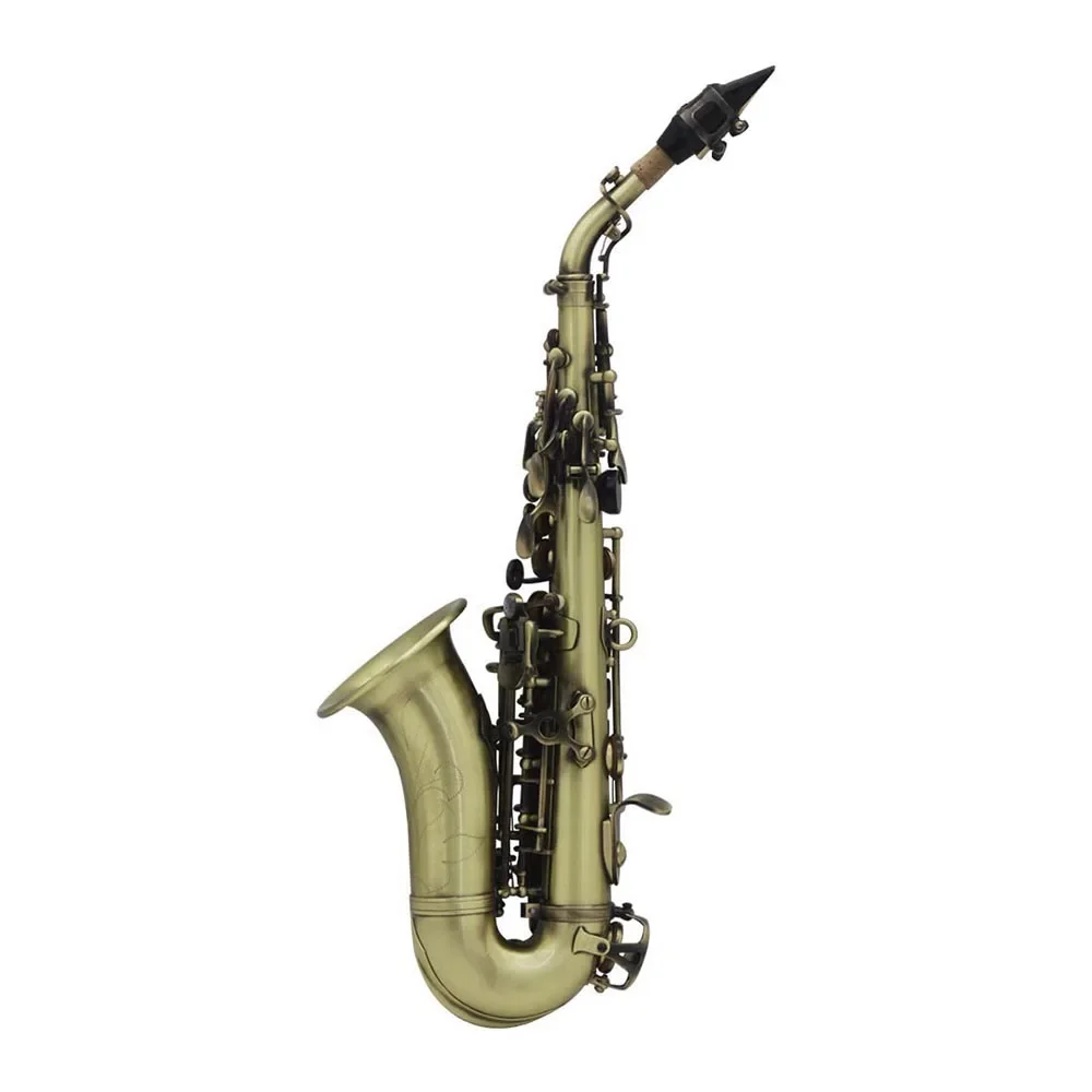 SLADE Bb Soprano Saxophone Cyan Antique Small Bend Pipe Sax bronze Copper Tube Body Carved Abalone Shell Button Saxfone Perform