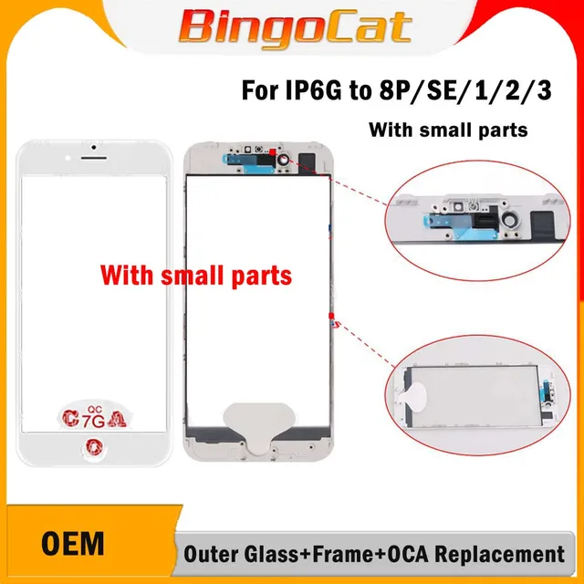 Novecel 10 szt. 12 szt. OEM 3 w 1 Zewnętrzne Szkło + Ramka + Folia OCA Vidro Zamiennik do iPhone 8G SE 1 2 3 7G 8 7 plus 6S XR 11 Odnowienie