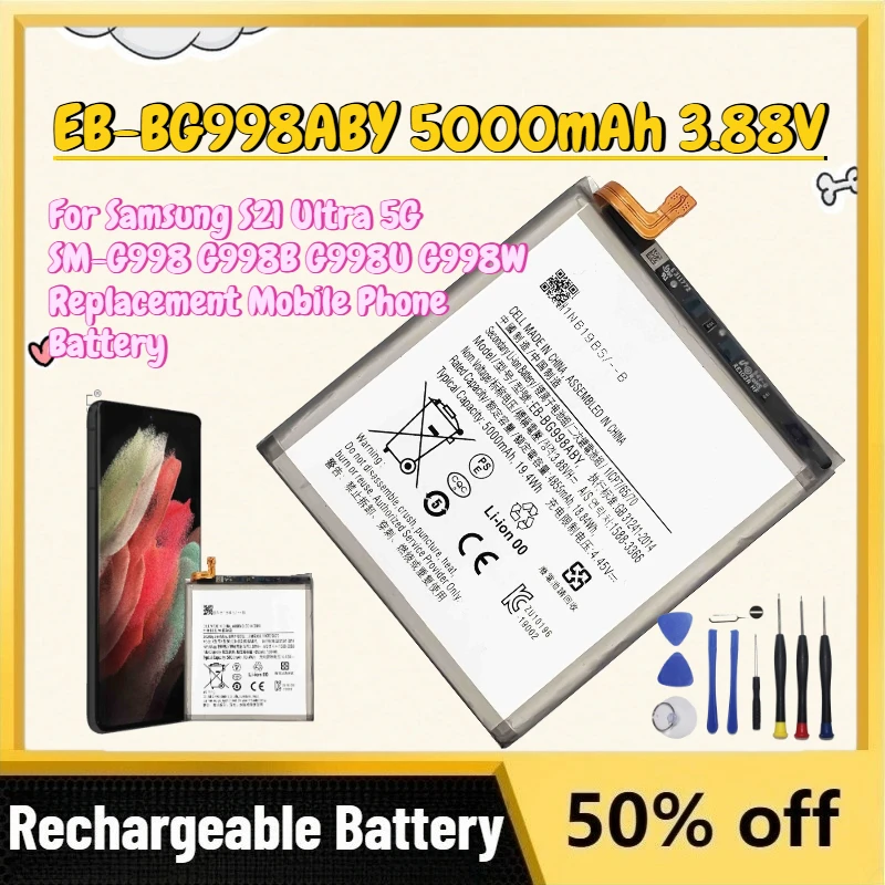 

Upgrade EB-BG998ABY 5000mAh 3.88V Battery for Samsung S21 Ultra 5G SM-G998 G998B G998U G998W Replacement Mobile Phone Battery