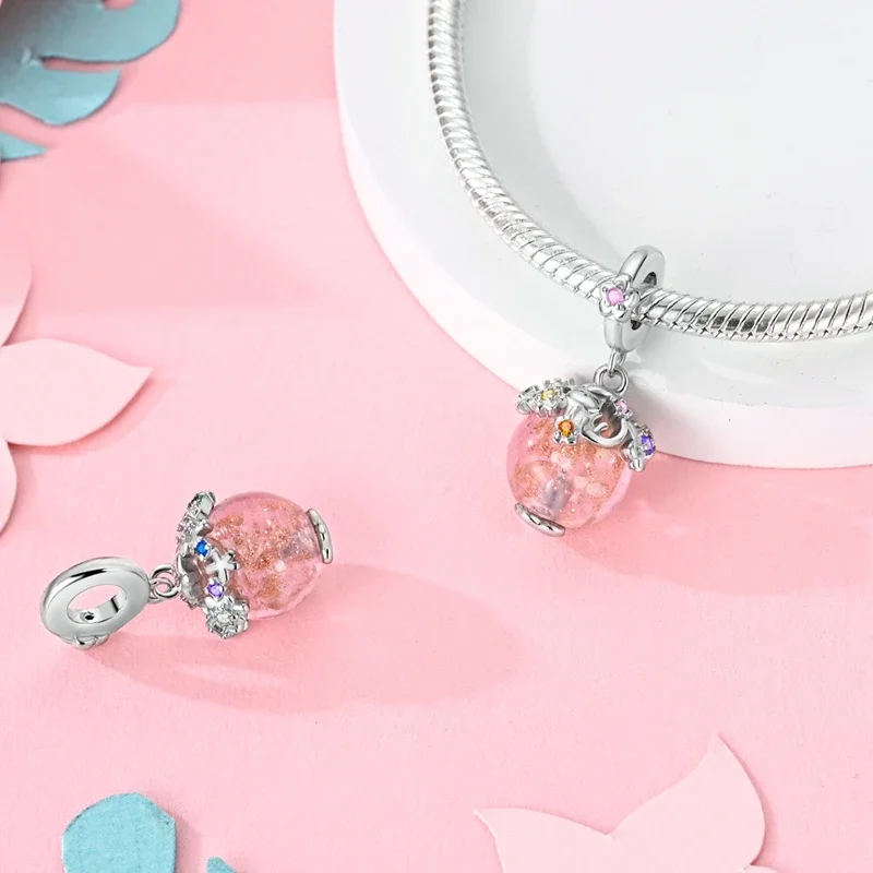 سحر الأصلي 925 الفضة لطيف القط الزهور مع الخرز الوردي صالح سحر بلاتا 925 أساور للنساء النساء صنع المجوهرات Diy بها بنفسك