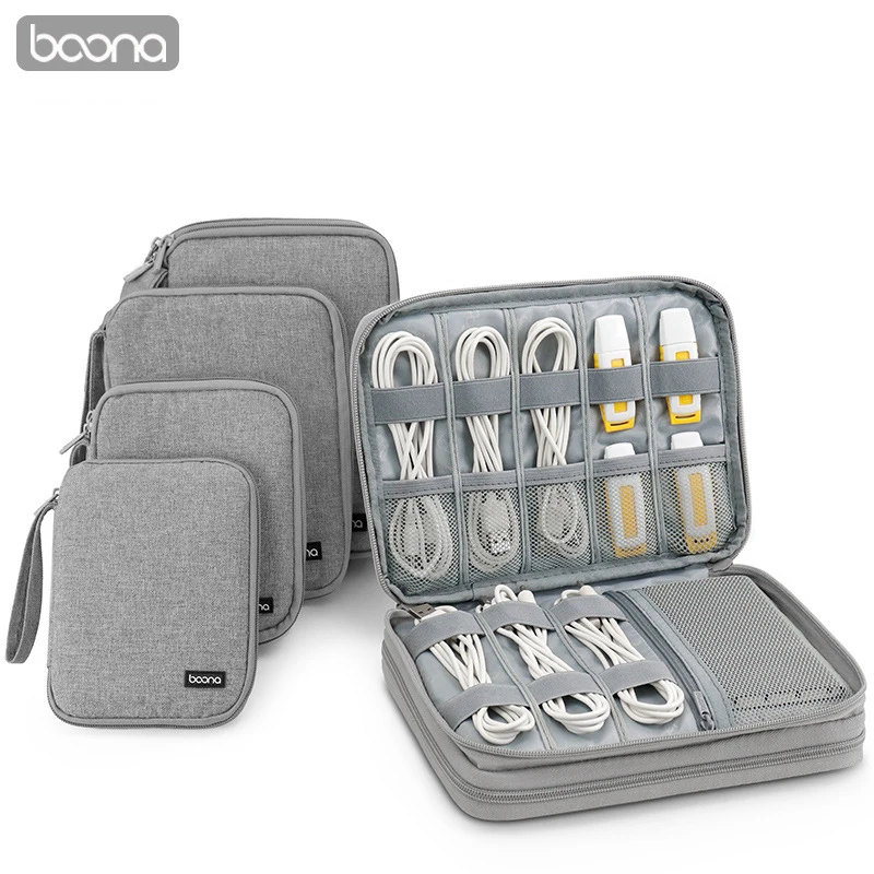 BOONA Cord Organizer USB Cable Electronic Accessories Storage Bag for iPad Mini Hard Drive Power Bank Single Layer Double Layers