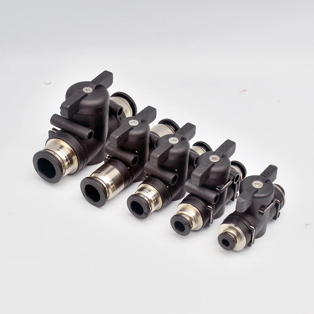 BUC 4mm 6mm 8mm 10mm 12mm Black Pneumatic Push In Quick Joint Connector Hand Valve To Turn Switch Manual Ball Current Limiting