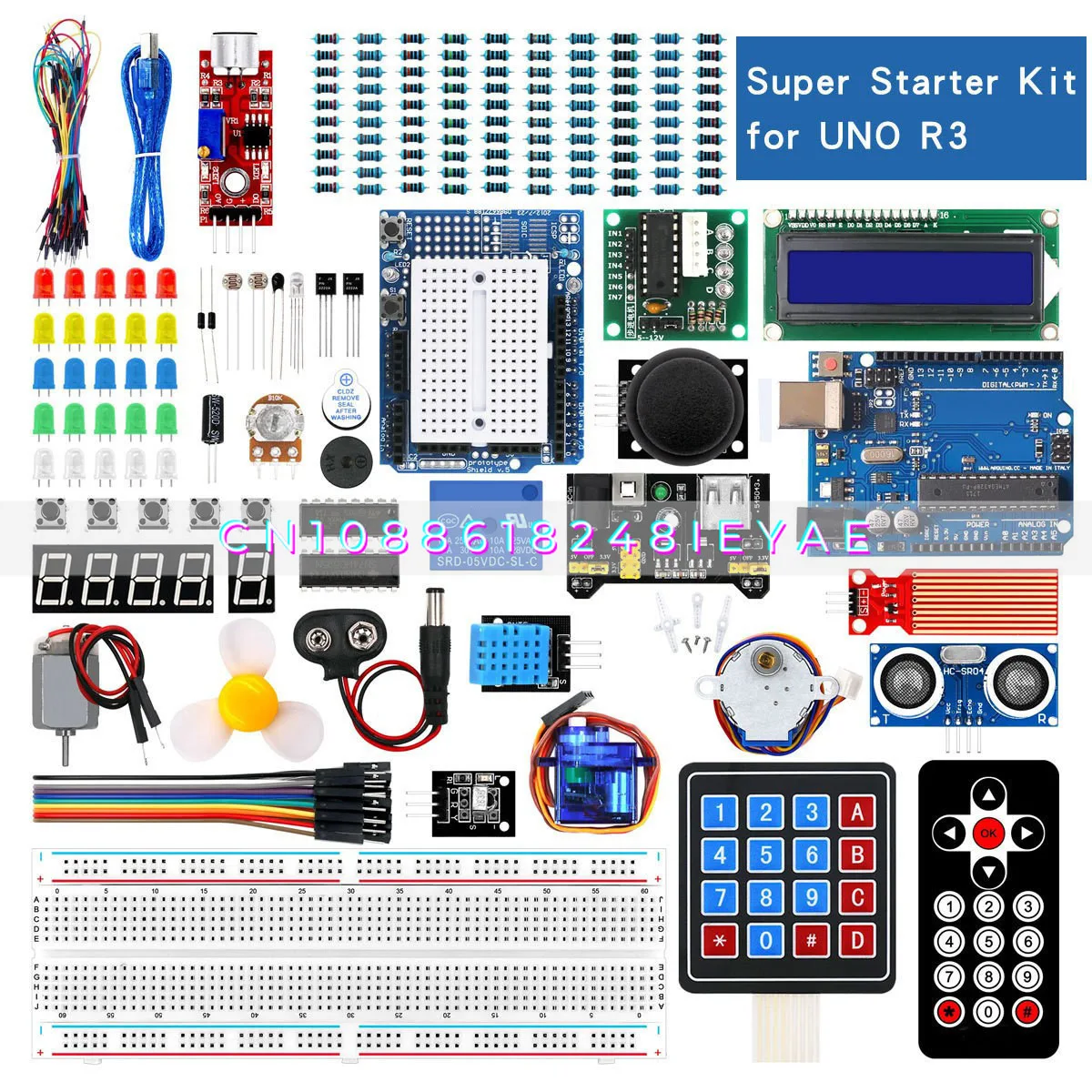 

UNO R3 Super Starter Kit, Breadboard, Stepper Motor SG90 1602 LCD Compatible with Arduino