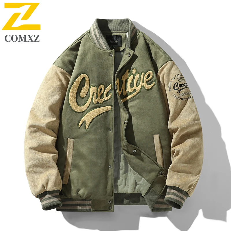 

Men's Baseball Stand Collar Cotton Jacket Winter Japanese Style Streetwear Coat Windproof Water-Resistant ThickenedOuterwear