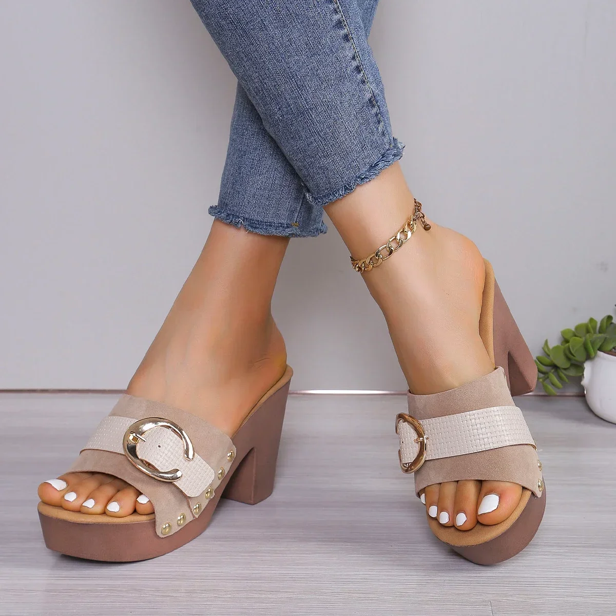 Summer Women Sandals Square High Heels Women Platform Casual Rivet Pumps Peep Toe Female Elegant Ladies Shoes image 4