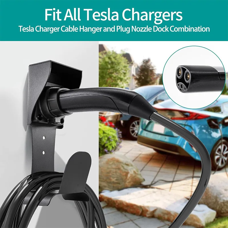 Charger Holder Cable Holder for Tesla & NACS Charger No Cable Cutting Wall-Mount Outdoor/Indoor EV Cable Organizer