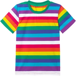 Contrasting Colors Stripes Design Tee Shirts O-neck Short Sleeve Leisure Men And Women's 2024 Summer New Clothing Classic Tee