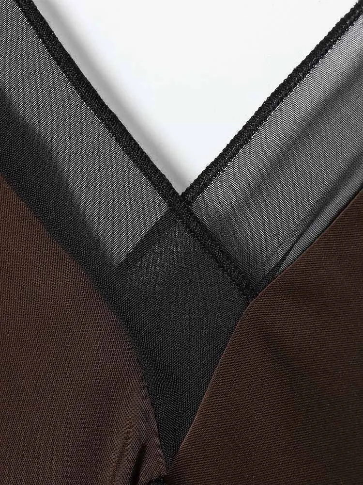 Estilo europeu e americano inverno nova chegada feminina com decote em v cinta de espaguete emendado ​ ​ vestido midi assimétrico de cetim com renda