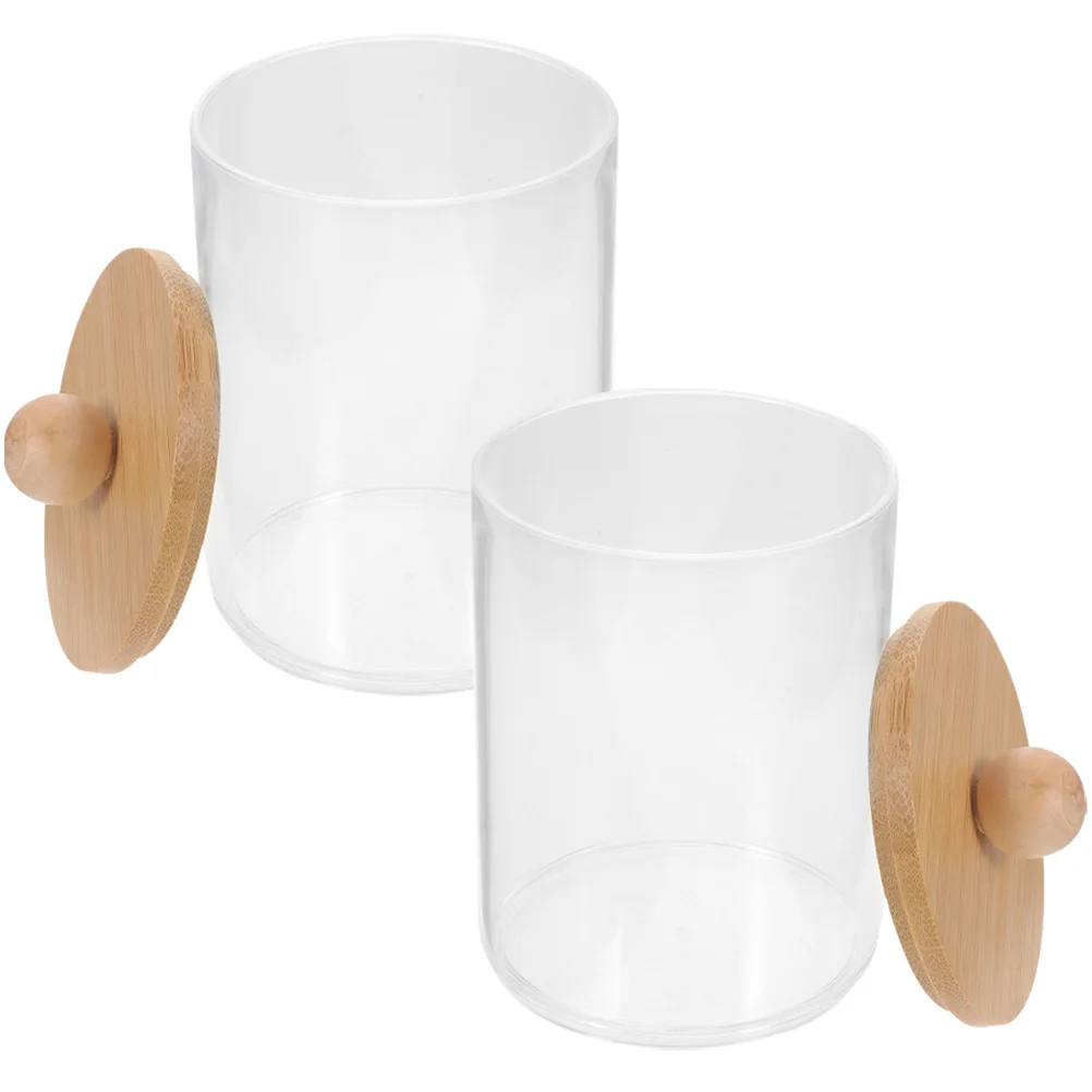 

2pcs Cotton Swab Storage Box Round Container for Makeup Pads Sponges Bamboo Lid Mini Size Home Vanity Desktop ganizer