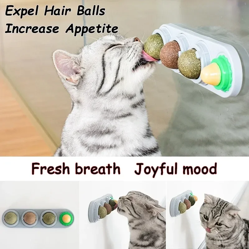 Brinquedo de Parede 4 em 1 Rotativo com Catnip e Silver Vine para Gatos: Limpeza dos Dentes, Prevenção de Acne e Saúde Digestiva – Material Comestível e Seguro