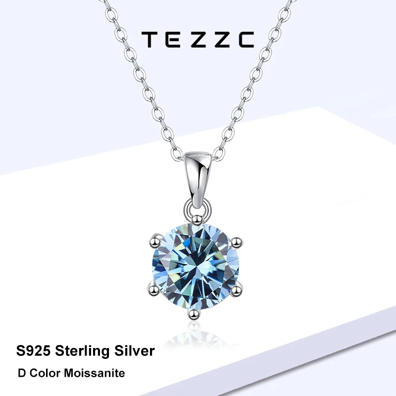 

Tezzc 0.5ct 1ct 2ct 3ct Moissanite Necklace for Women Classic Pendant 925 Sterling Silver with White Gold Plated Wedding Jewelry
