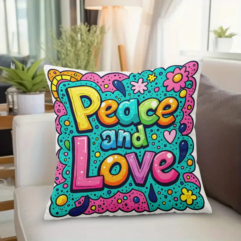 Double Sided Peace and Love Retro Colorful Decorative Throw Pillow Case Modern Hippie Art Zip Cushion Cover for Sofa Home