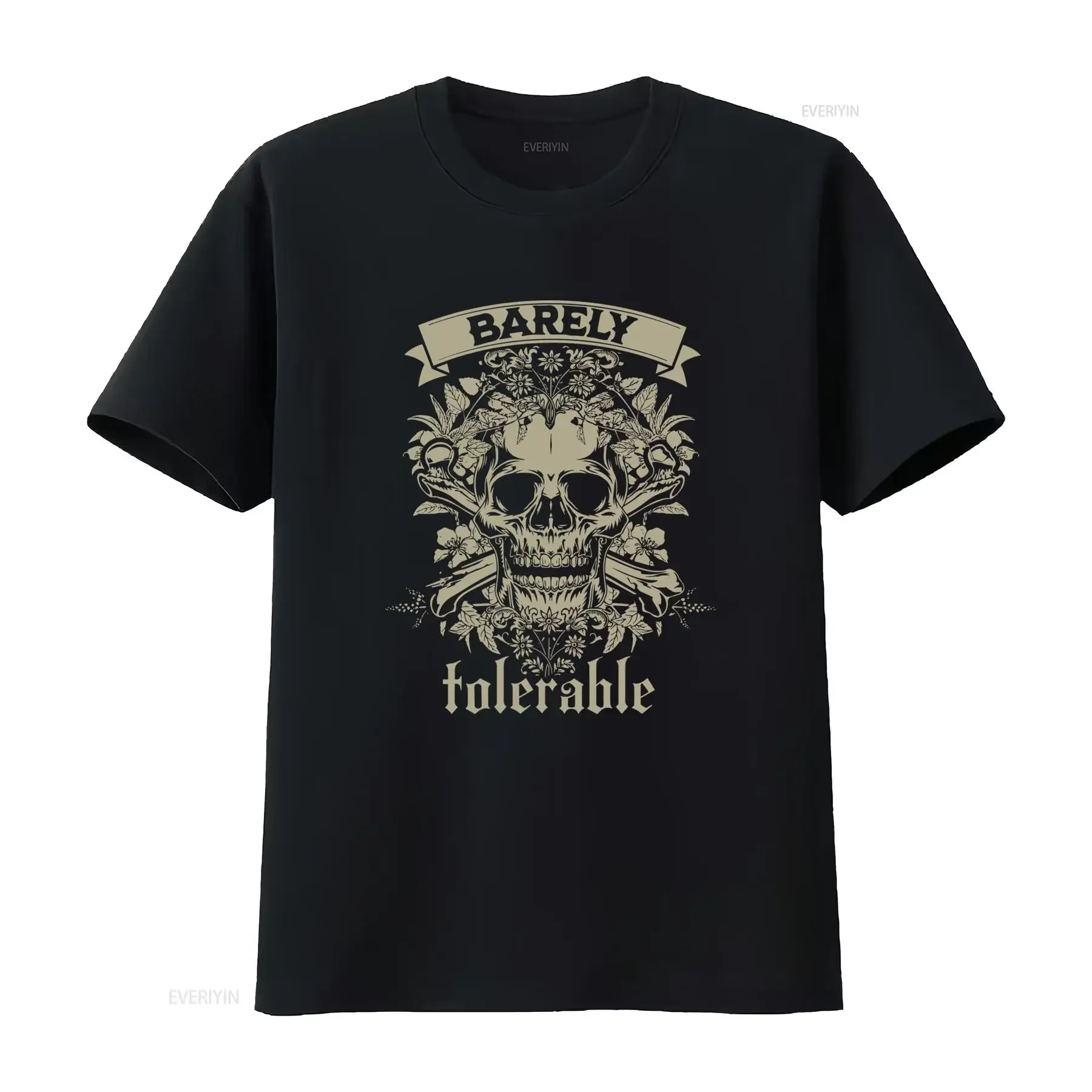 Vintage Gothic Skull Floral Barely Tolerable Slogan Print Casual Streetwear T Shirt vintage Washed Stretched streetwear